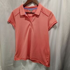 T by TALBOTS Women's Performance Polo Shirt‎ Peach Coral Short Sleeve Size Large